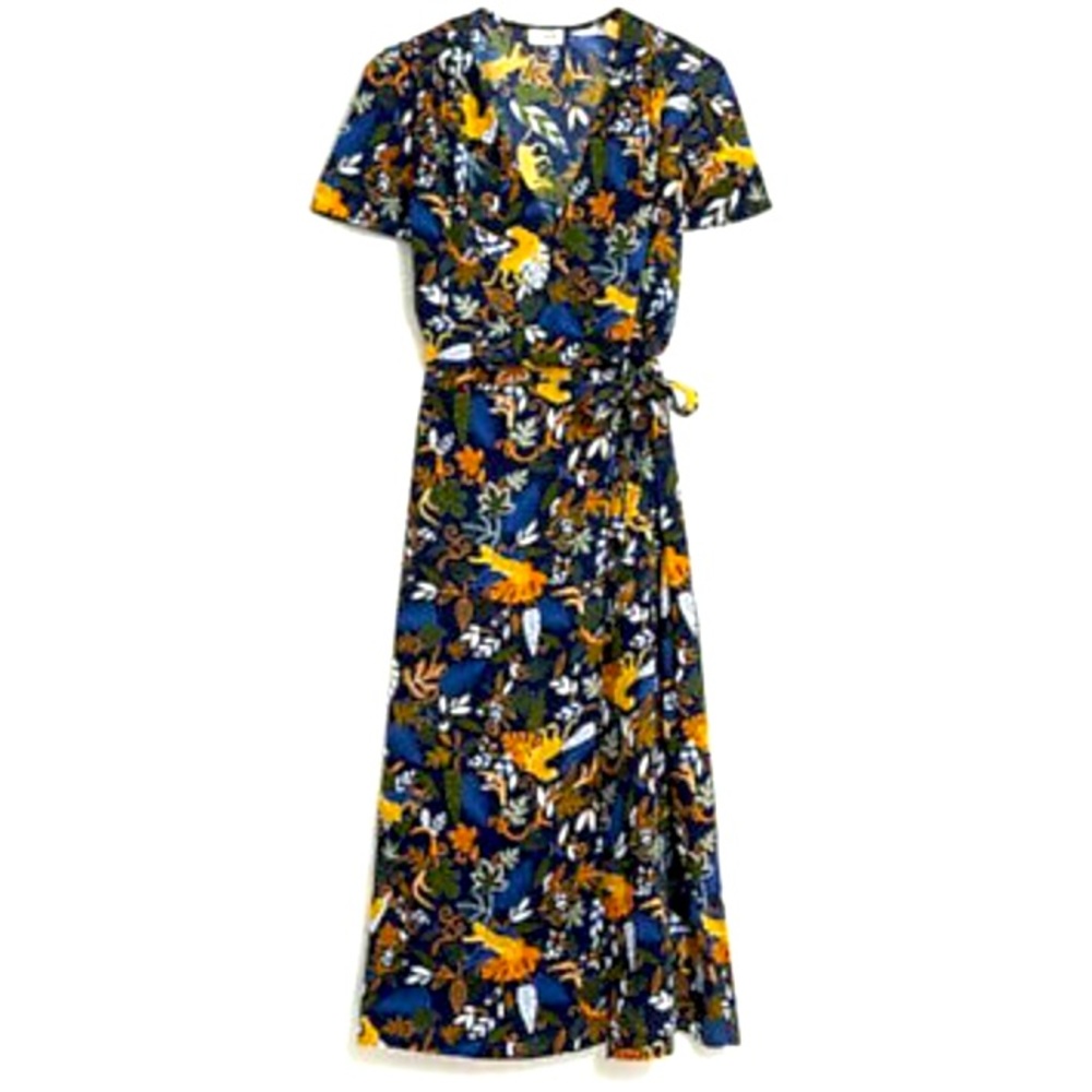 J. Crew Navy Floral Midi Dress with Yellow & White Accents